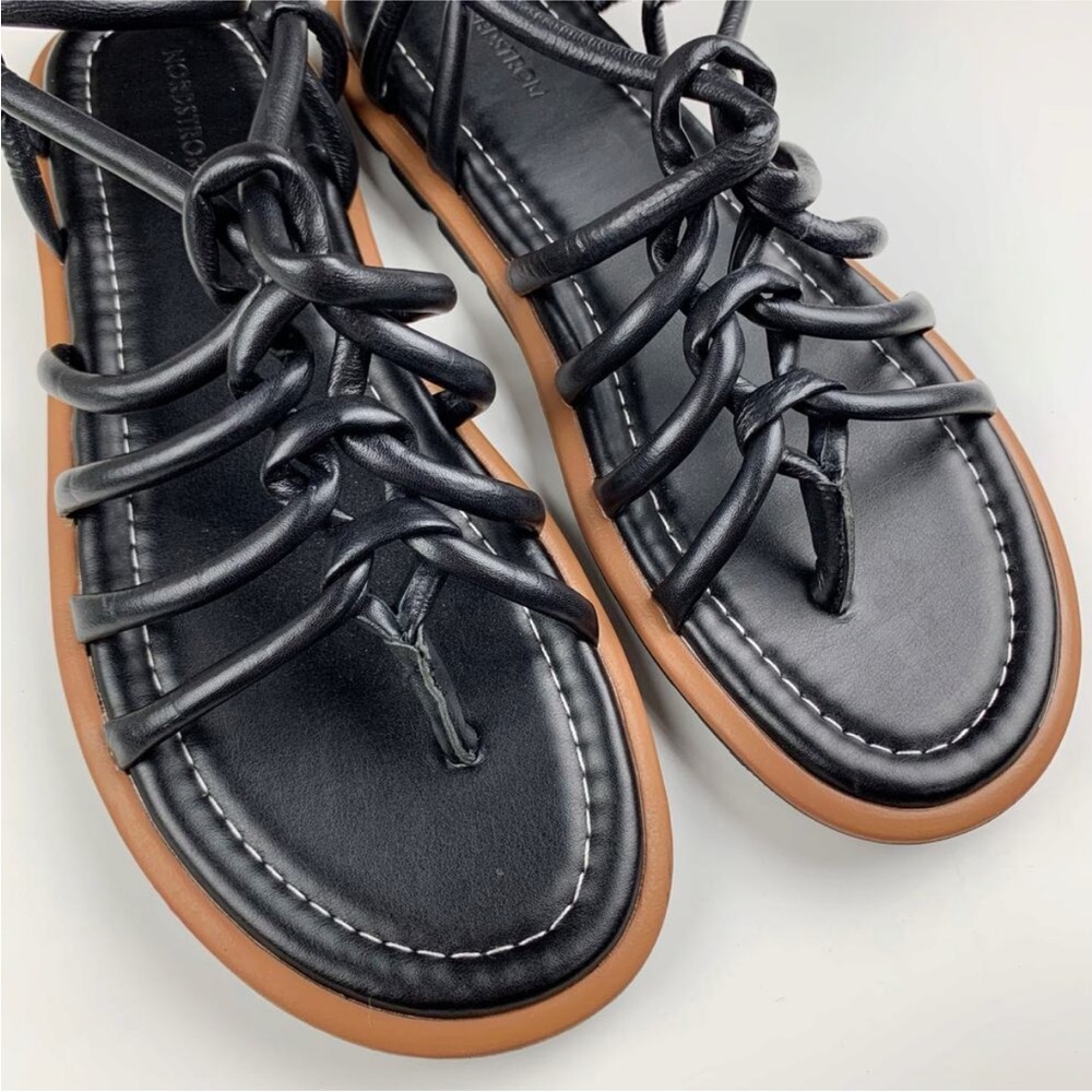 Nordstrom Beatris Black Leather Strappy Ankle Women's Sandals